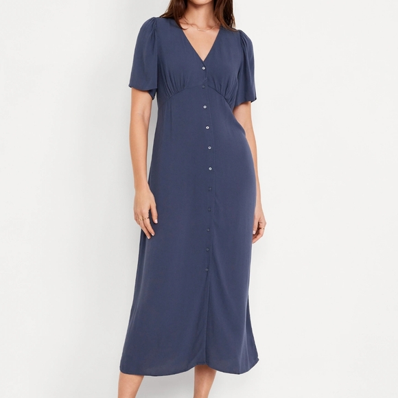 (NWT) Old Navy - blue gray, flutter sleeve, midi dress - Picture 2 of 2
